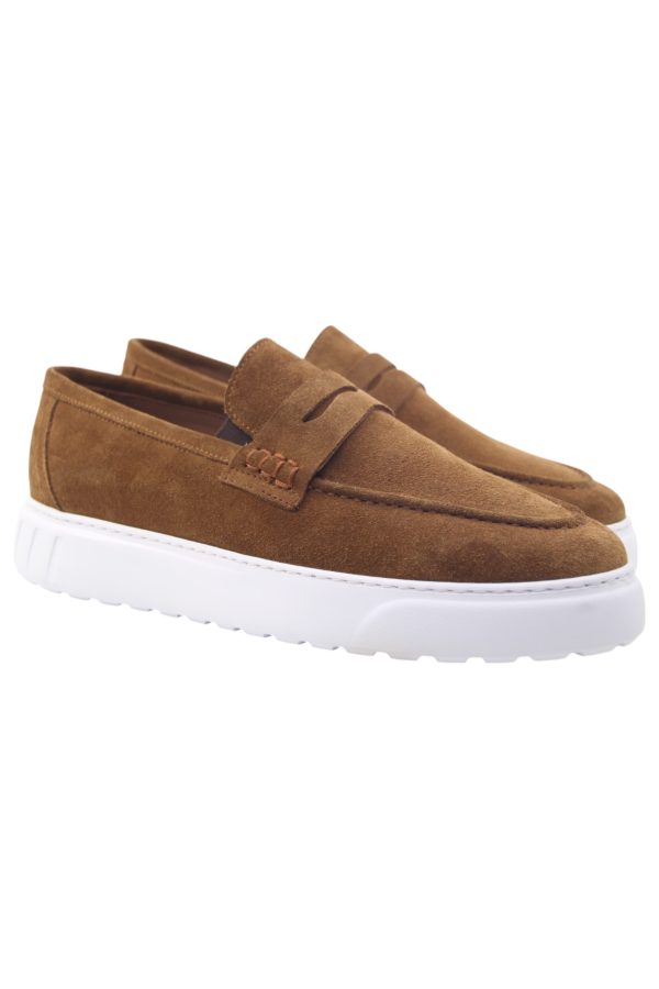 Hakiki Süet Loafer Taba Beyaz - Görsel 2