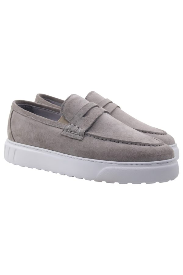 Hakiki Süet Loafer Gri Beyaz - Görsel 2