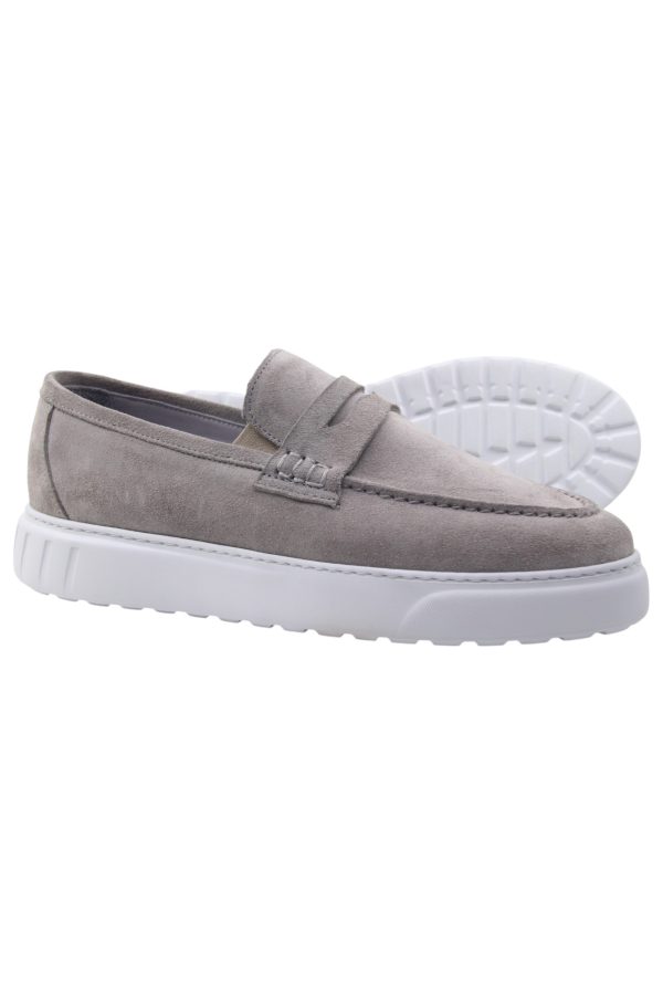 Hakiki Süet Loafer Gri Beyaz - Görsel 3