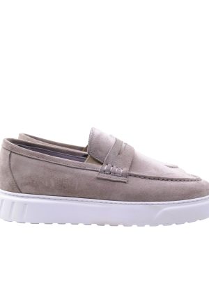 Hakiki Süet Loafer Gri Beyaz