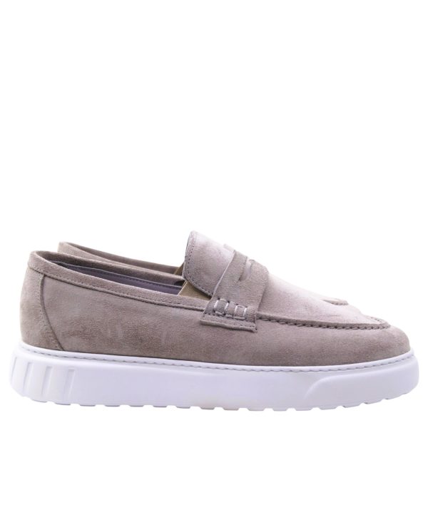 Hakiki Süet Loafer Gri Beyaz