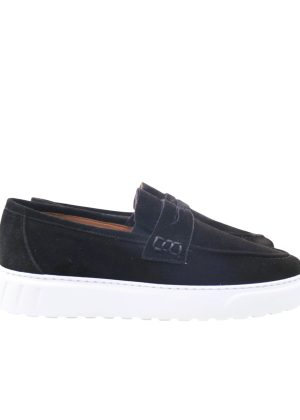 Hakiki Süet Loafer Siyah Beyaz