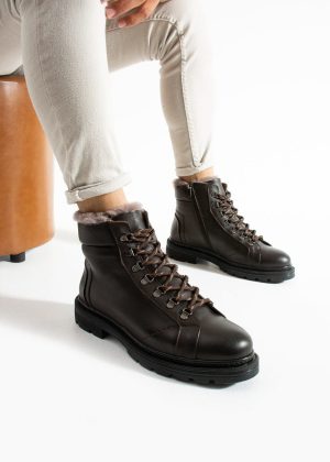 Meegora Erkek Kahverengi Hakiki Deri-Kürklü Bot