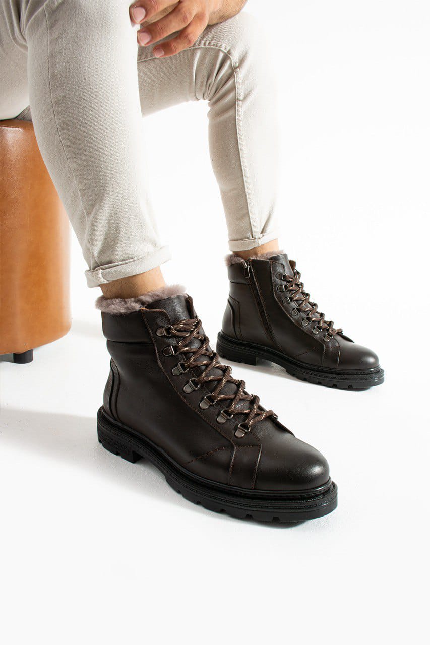 Meegora Erkek Kahverengi Hakiki Deri-Kürklü Bot