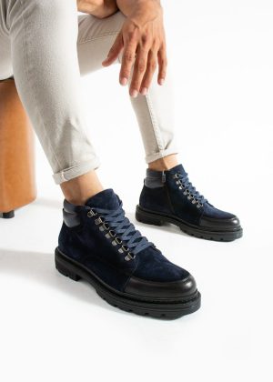 MEEGORA Erkek Lacivert Hakiki Deri-Süet Bot