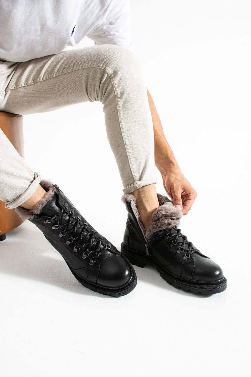 MEEGORA Erkek Siyah Hakiki Deri – Kürklü Bot - Görsel 3