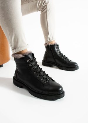 MEEGORA Erkek Siyah Hakiki Deri – Kürklü Bot