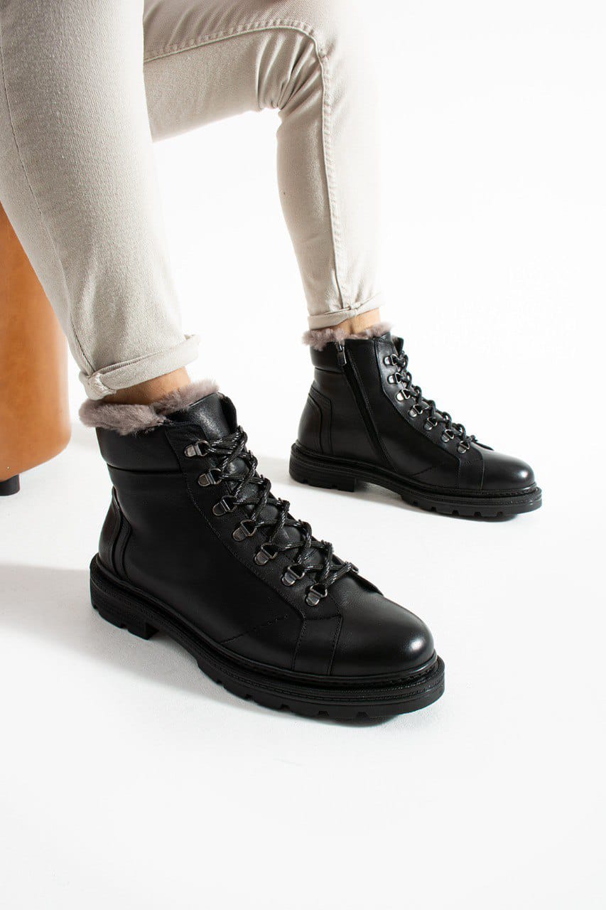 MEEGORA Erkek Siyah Hakiki Deri – Kürklü Bot